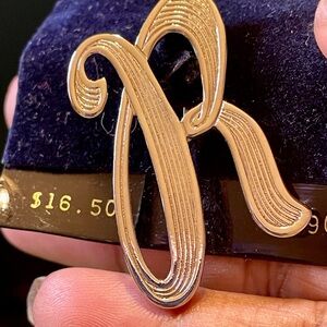 Monet Gold Tone Letter R Brooch Pin with Vintage-Inspired Design